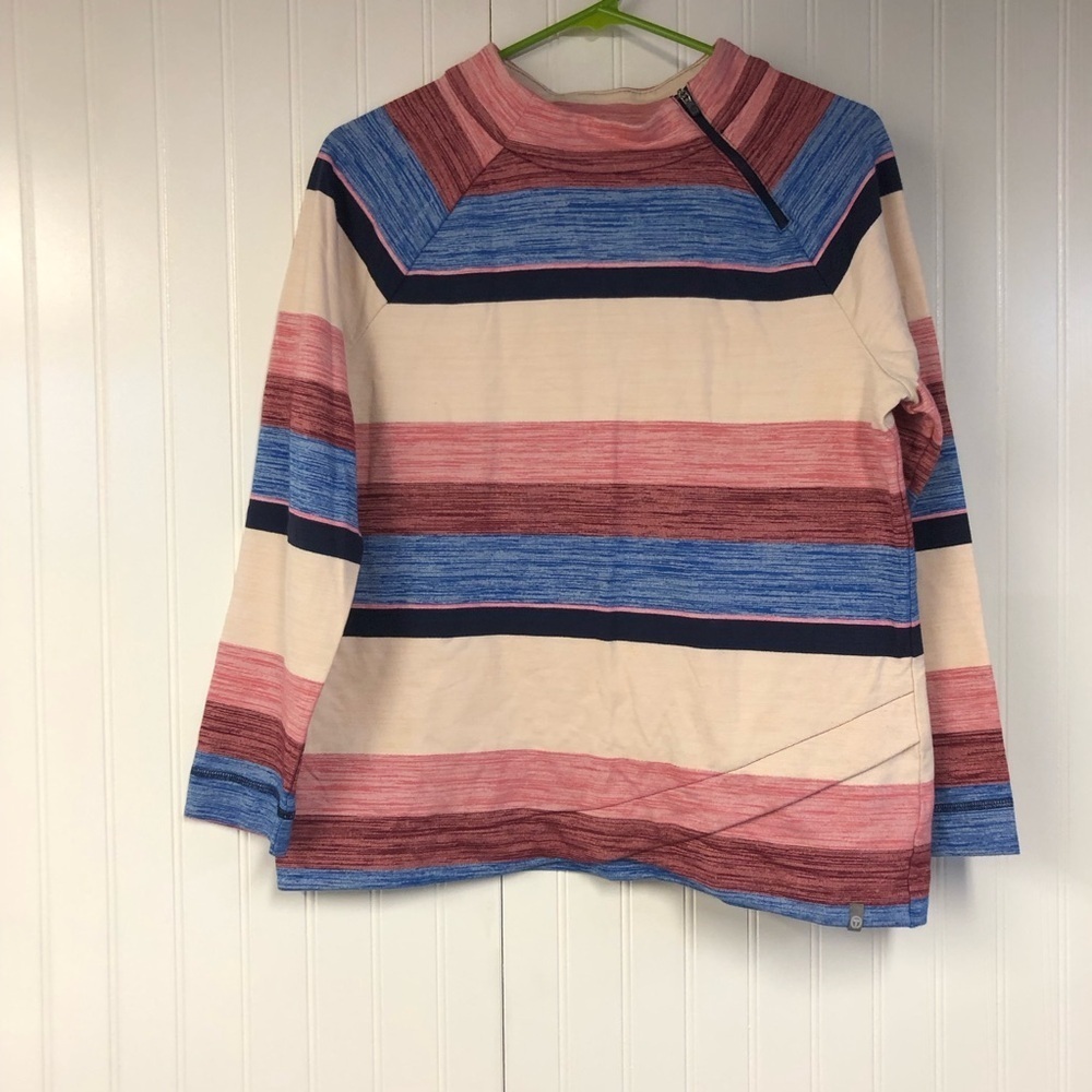 Talbots Striped Long Sleeve Sweatshirt in Red and Blue Large Mock Neck